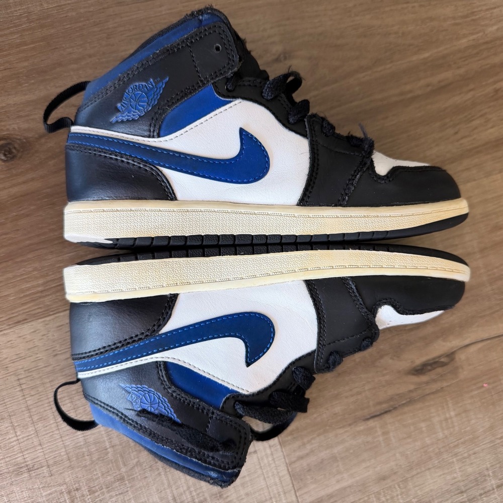 Jordan 1 Mid Dark Marina Blue Black‎ White Sneakers 640734-140 Kids Size 2Y